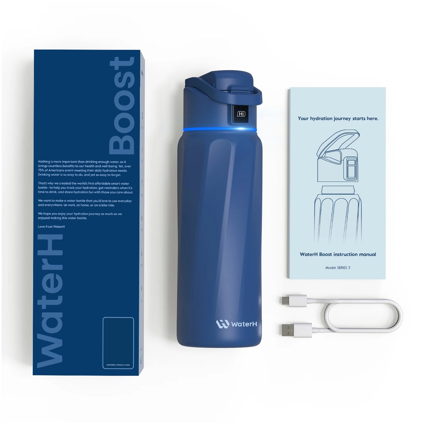 Waterh Boost Smart Water Bottle: 32 Oz Hydration Tracker with APP & Insulation